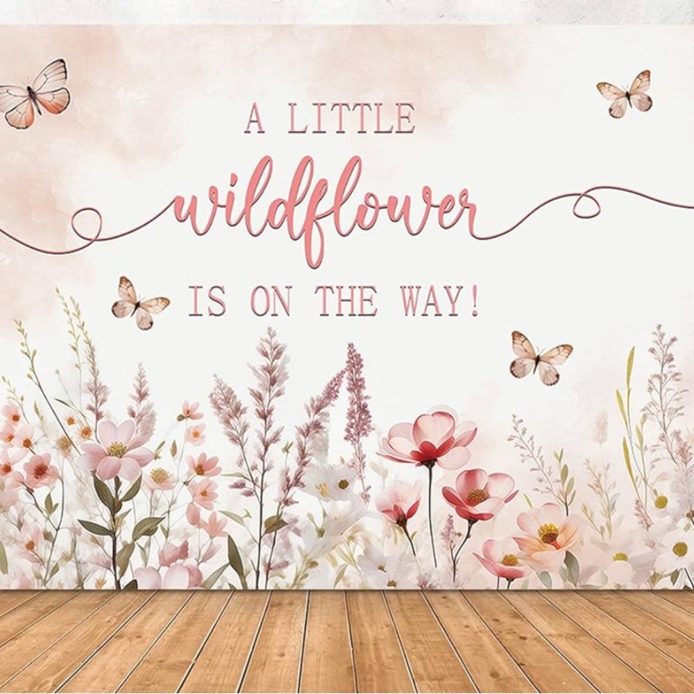 A Little Wildflower is on the Way Babyshower  banner fabric baby girl